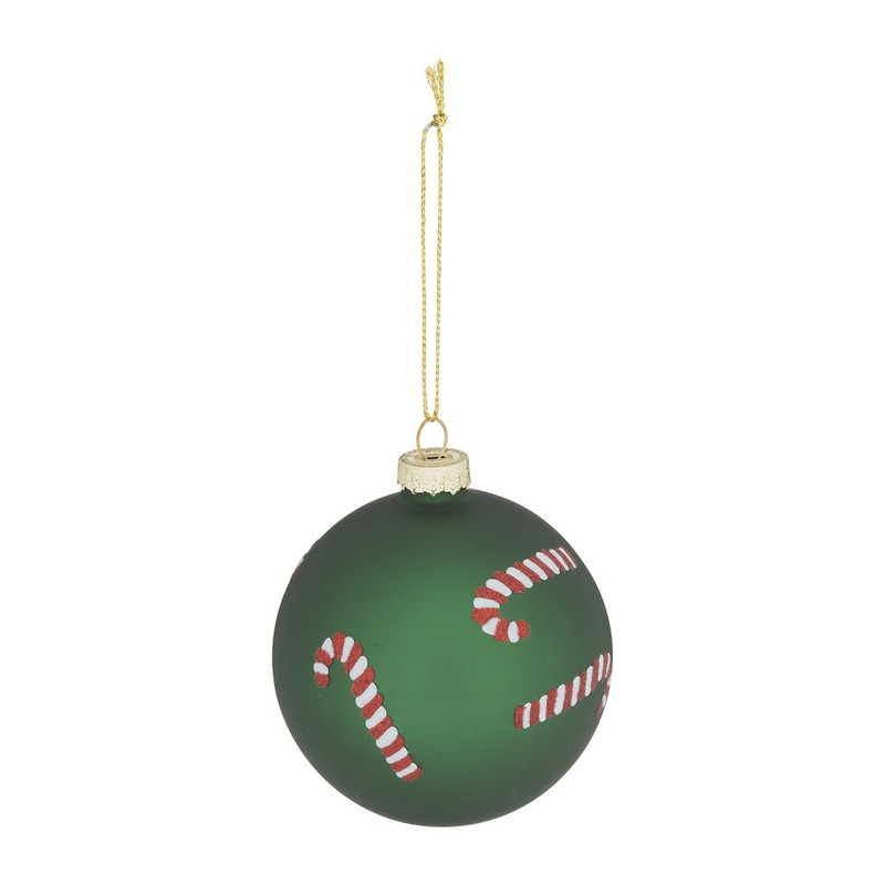 Kerstbal snoep/riem - 8 cm - rood/groen