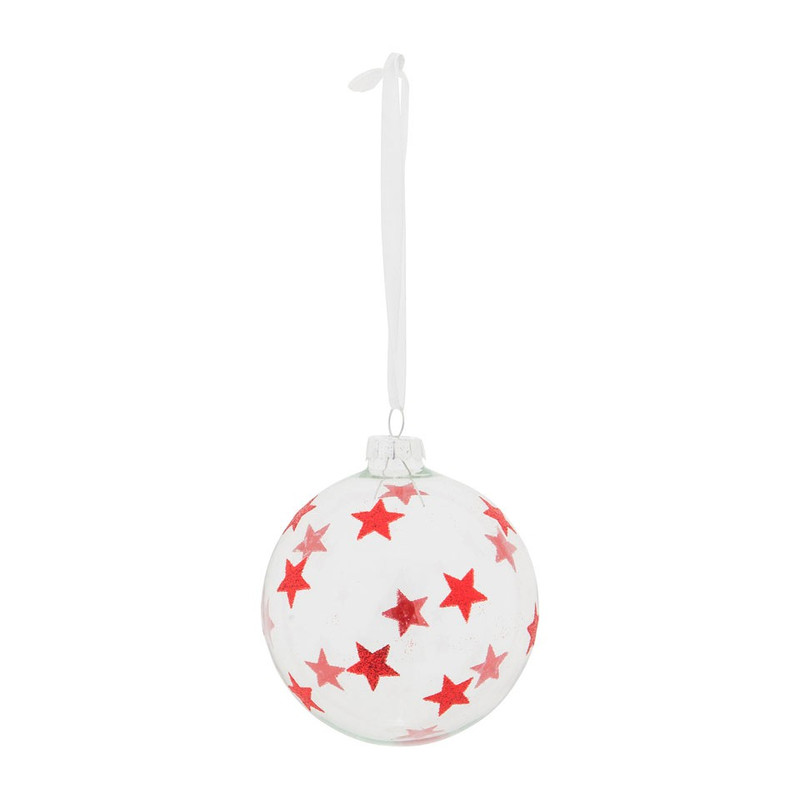 Kerstbal helder - rode ster - 8 cm