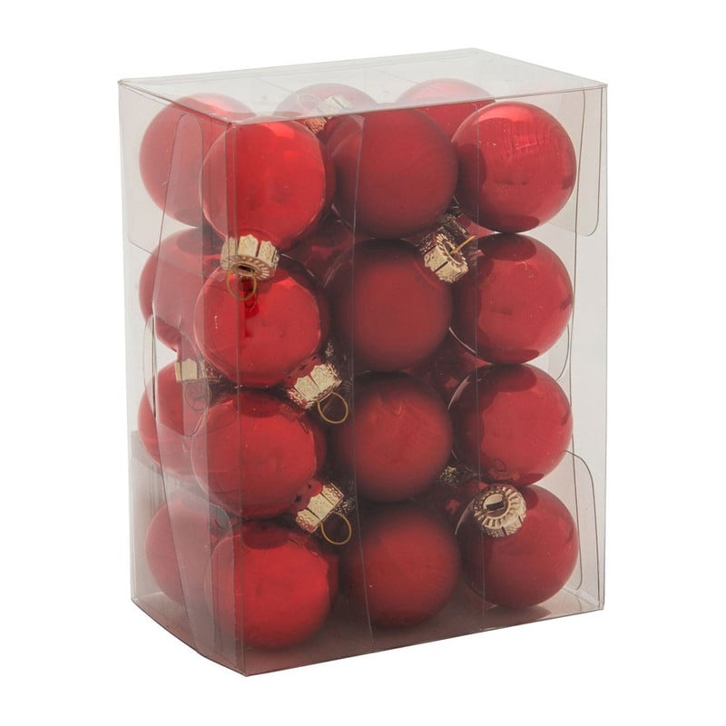 Kerstballen klein - 3 cm - rood - set van 24