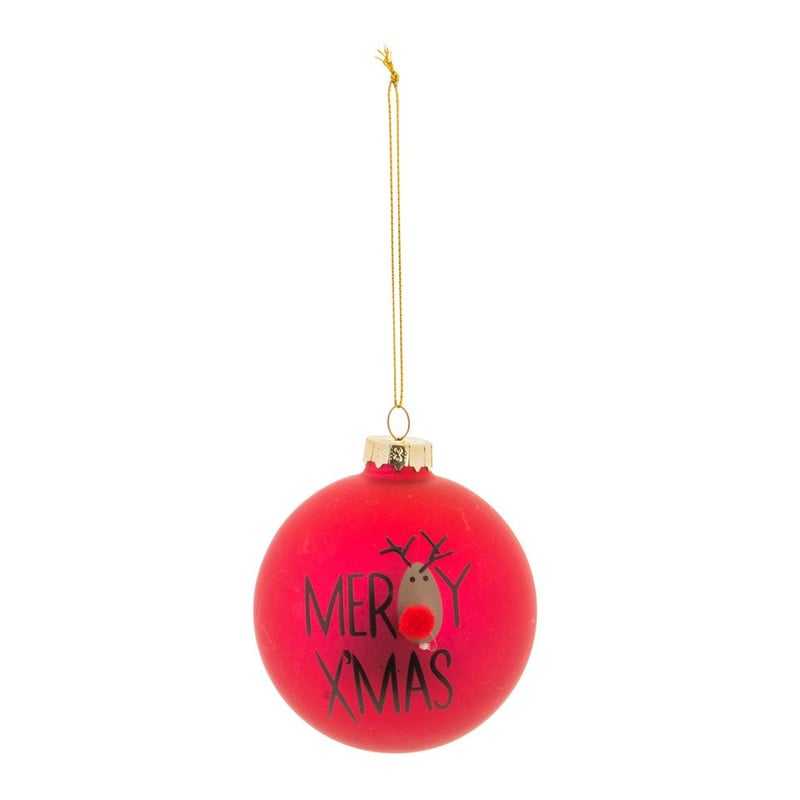 Kerstbal rendier pompon - 8 cm - rood