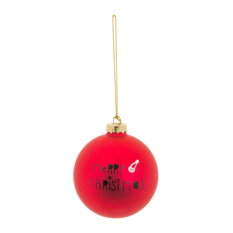 Kerstbal Merry Christmas muts - 8 cm - rood