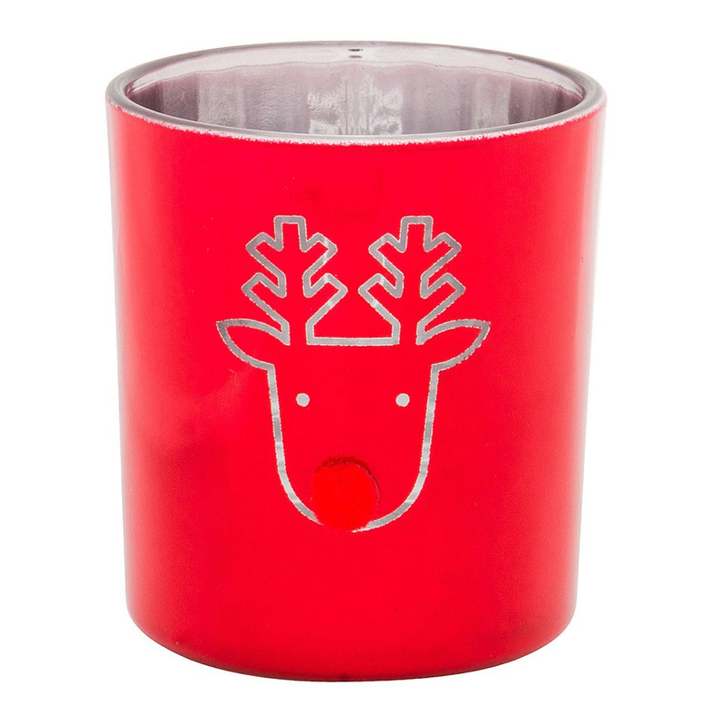 Theelichthouder - rood rendier - 7x8 cm