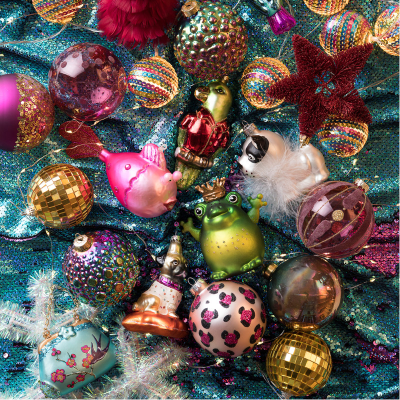 Kerstbal half roze en goud