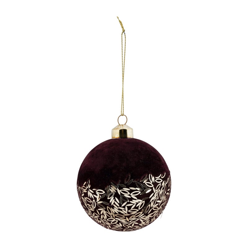 Kerstbal - bordeaux velvet met goud
