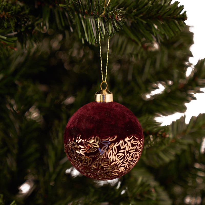 Kerstbal - bordeaux velvet met goud