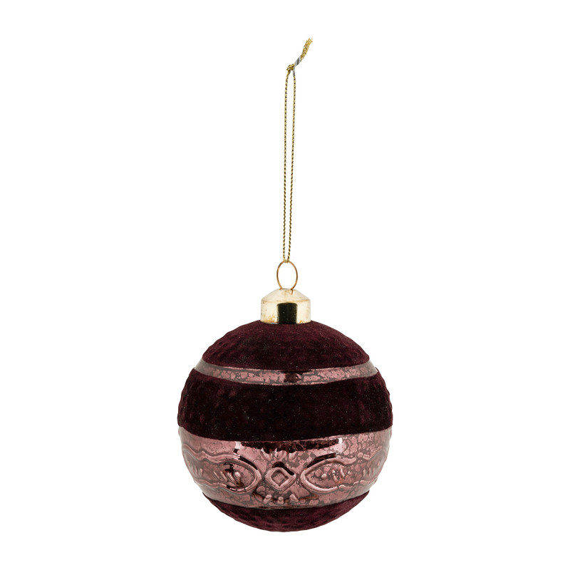 Kerstbal velvet shiny - bordeaux
