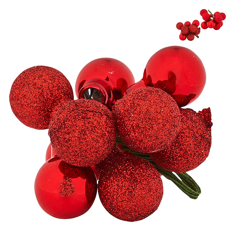 Kerstballetjes op draad - rood - ø2 cm