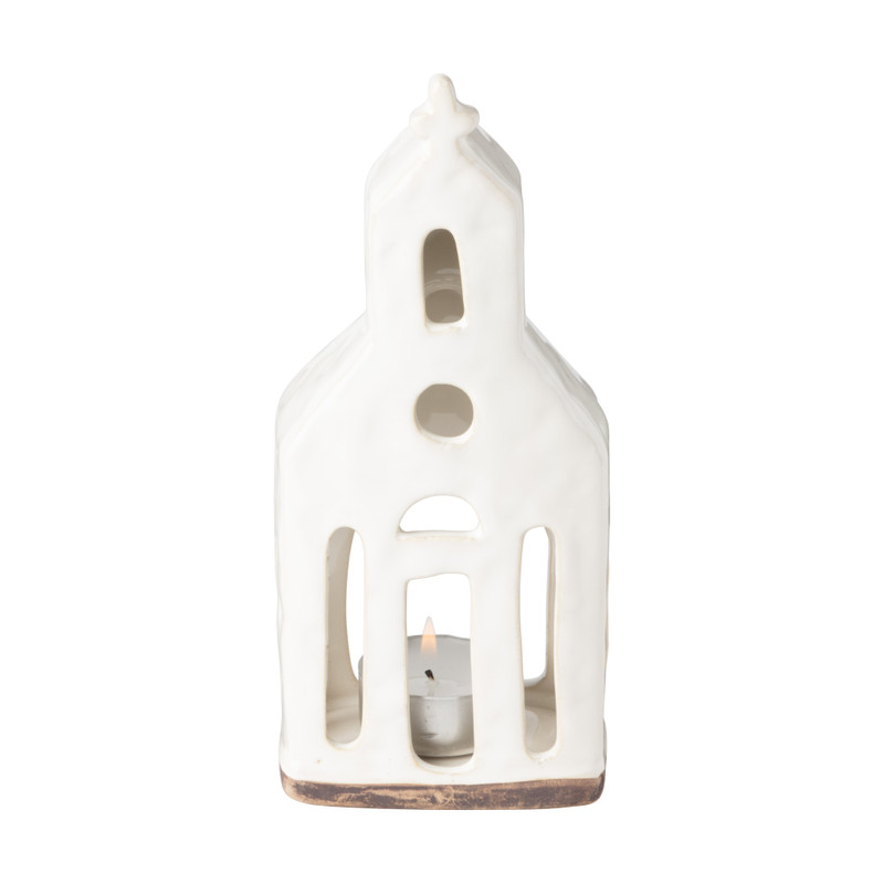 Theelichthouder kerk - glazed - 7x7x17.7 cm