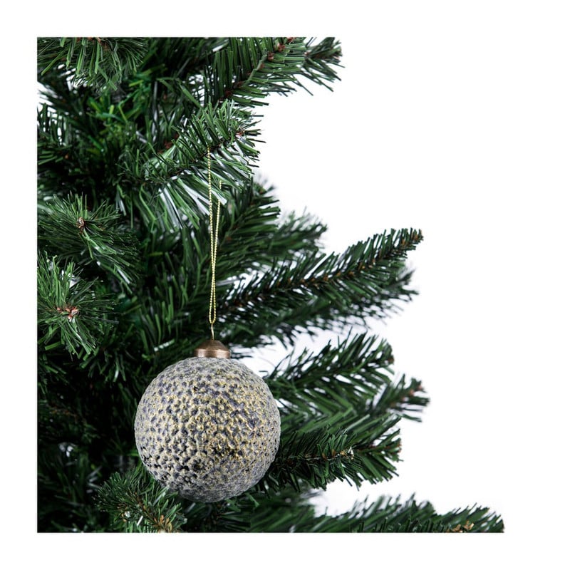Kerstbal met bloemenreliëf - groen - 8 cm