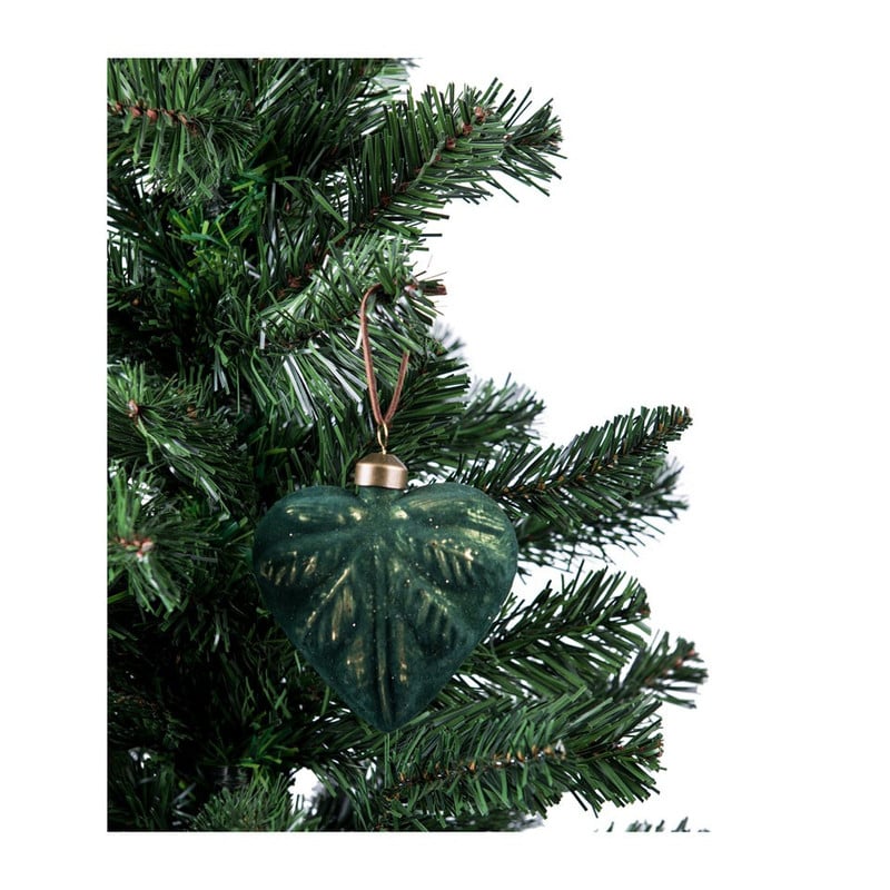 Kerstbal hart met zacht materiaal - groen - 10x4,5 cm