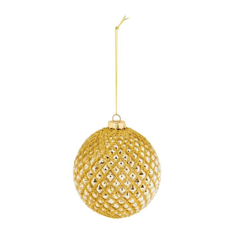 Kerstbal glitter - goudkleurig/zilverkleurig - glas