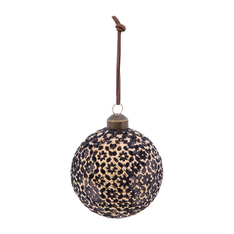 Kerstbal bruin met bloem - glas