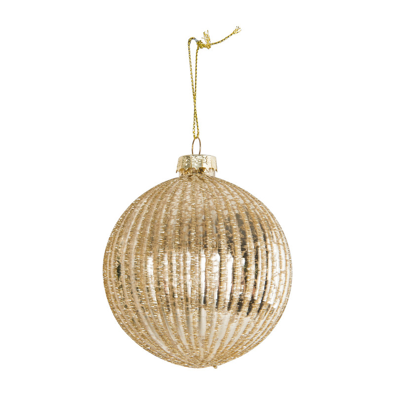 Kerstbal goud reliëf glans - glas