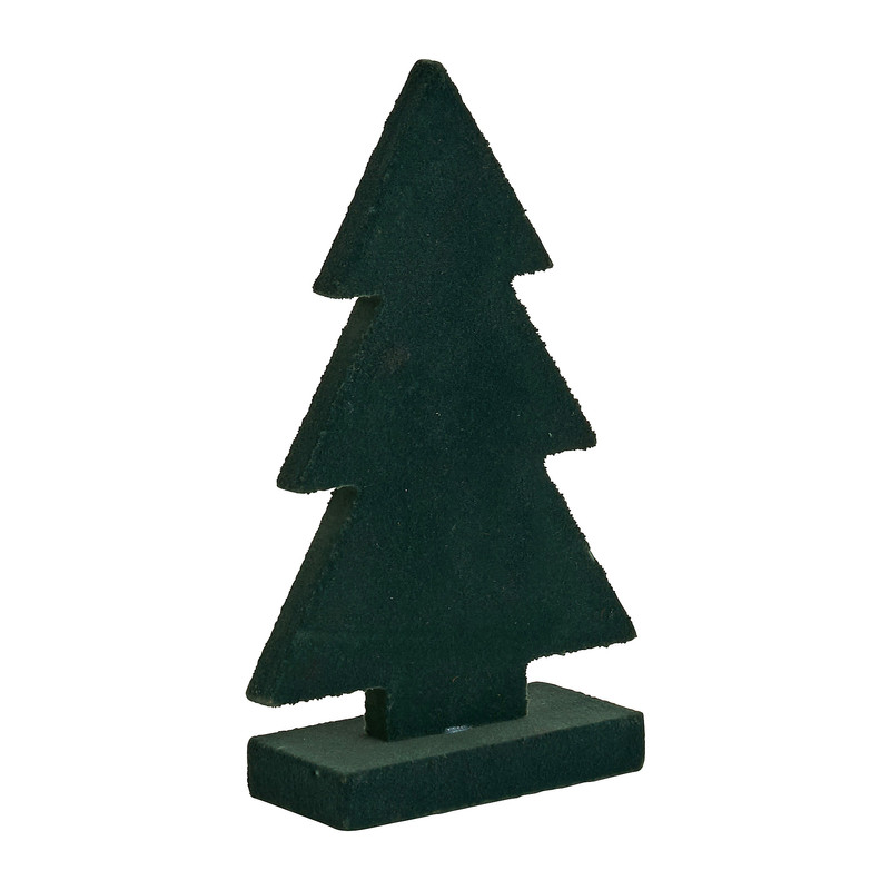 Houten kerstboom met velvet - groen - 16,5 cm