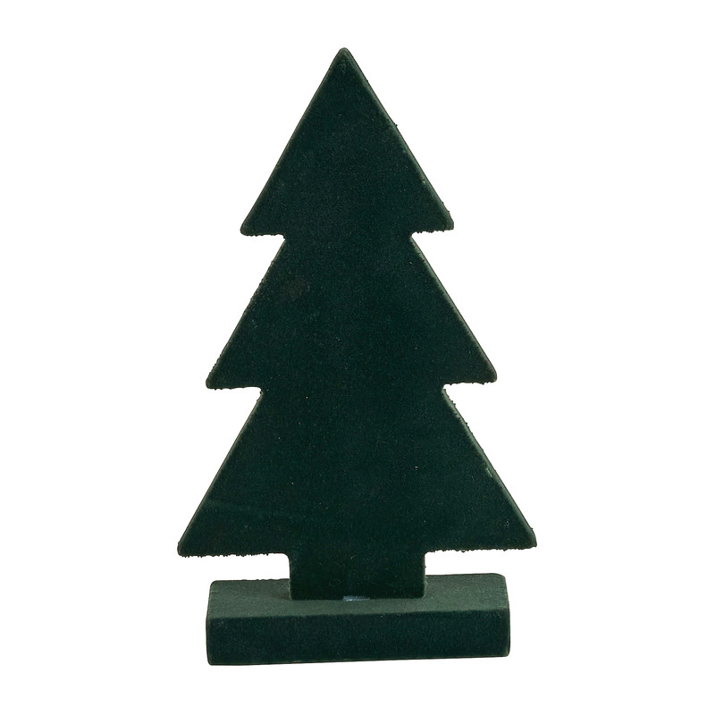 Houten kerstboom met velvet - groen - 16,5 cm