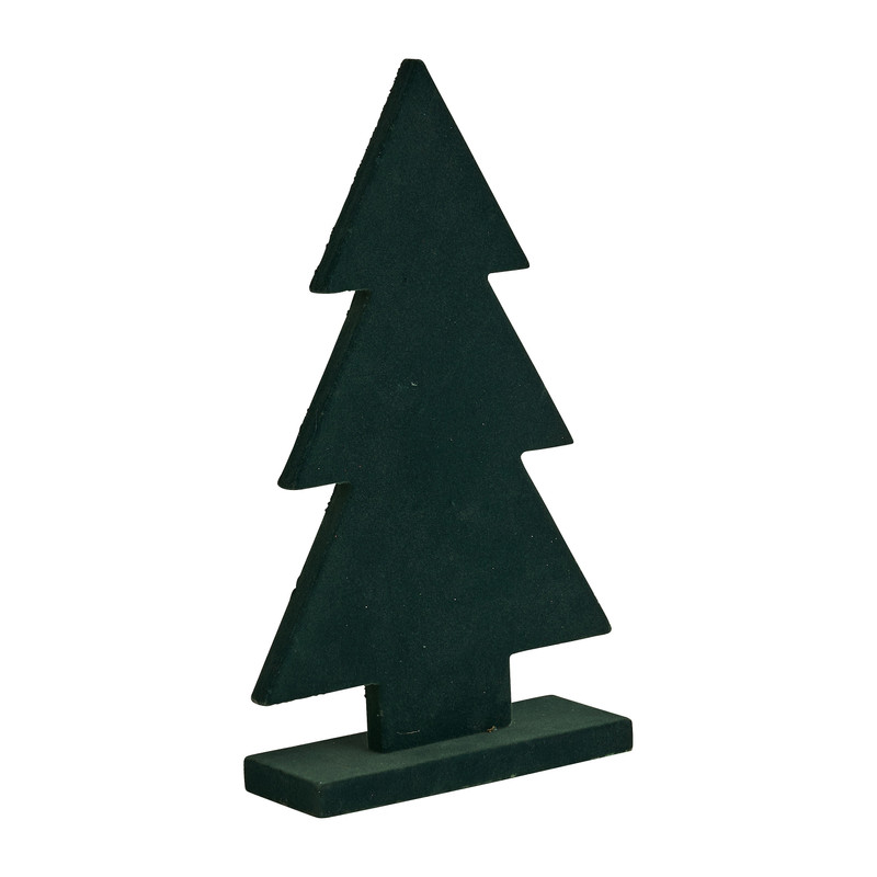 Houten kerstboom met velvet - groen - 26 cm