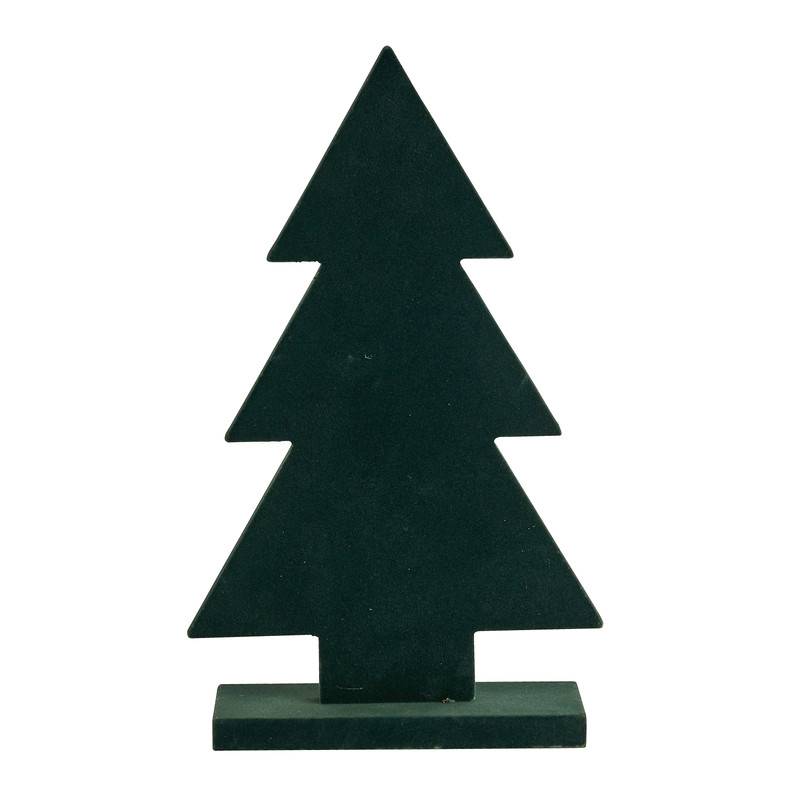 Houten kerstboom met velvet - groen - 26 cm