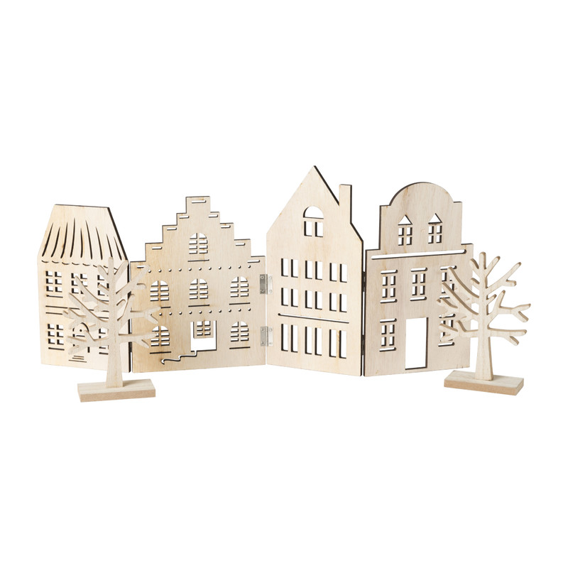 Deco huisje met boompjes - bruin - hout