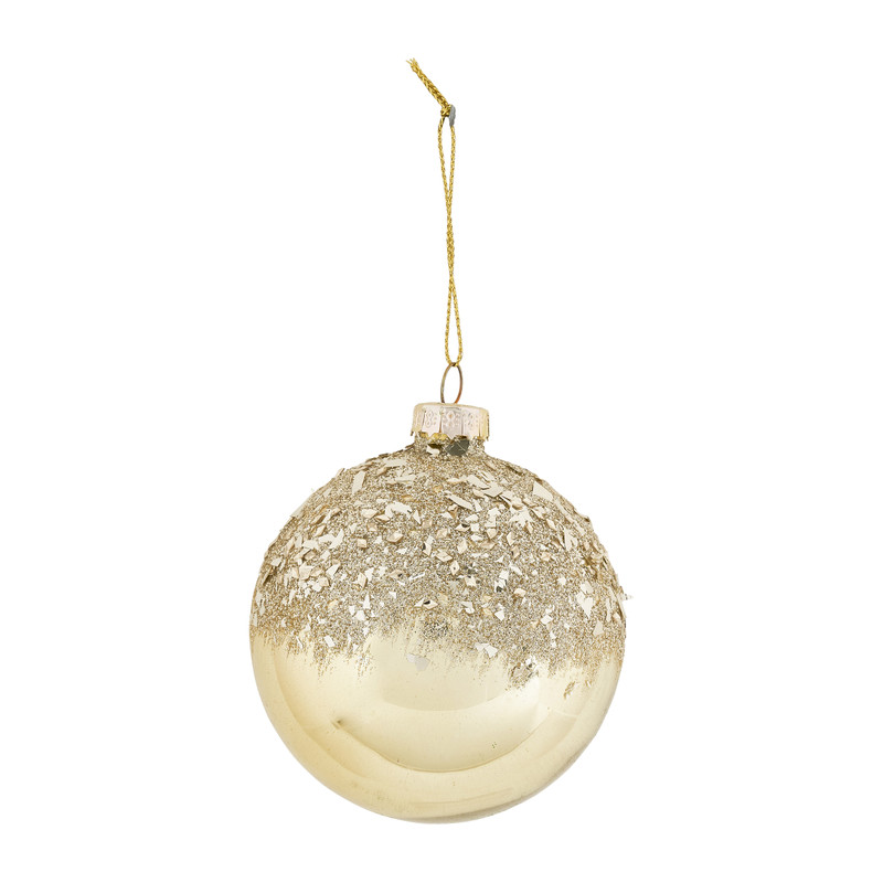Kerstbal goud - bewerkt glitter