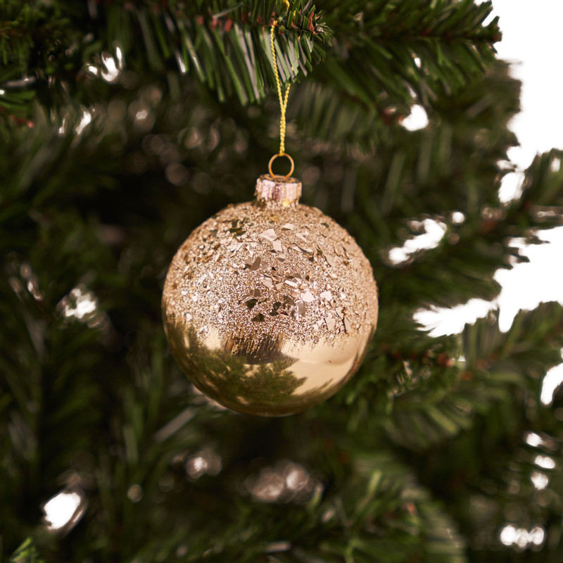 Kerstbal goud - bewerkt glitter