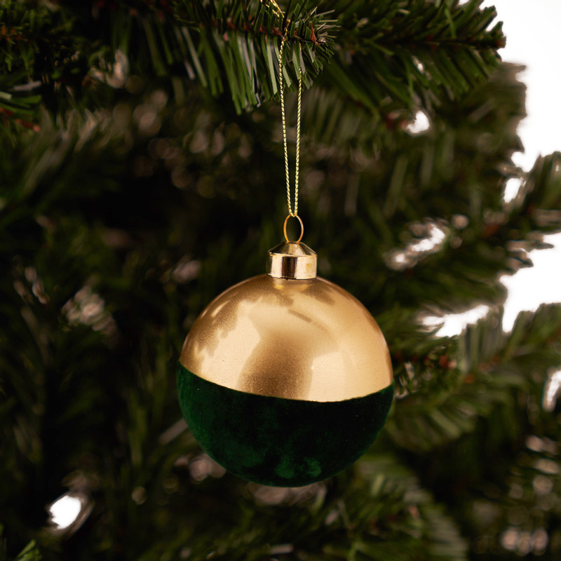 Kerstbal velvet dip - Groen - ø8 cm