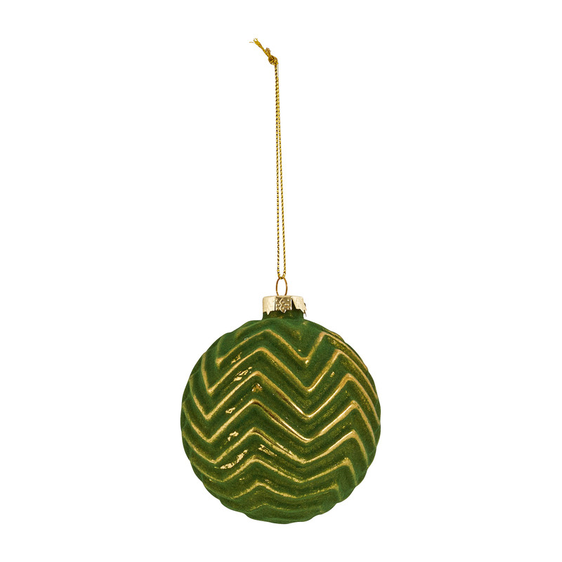 Kerstbal strepen - groen-  Ø8 cm