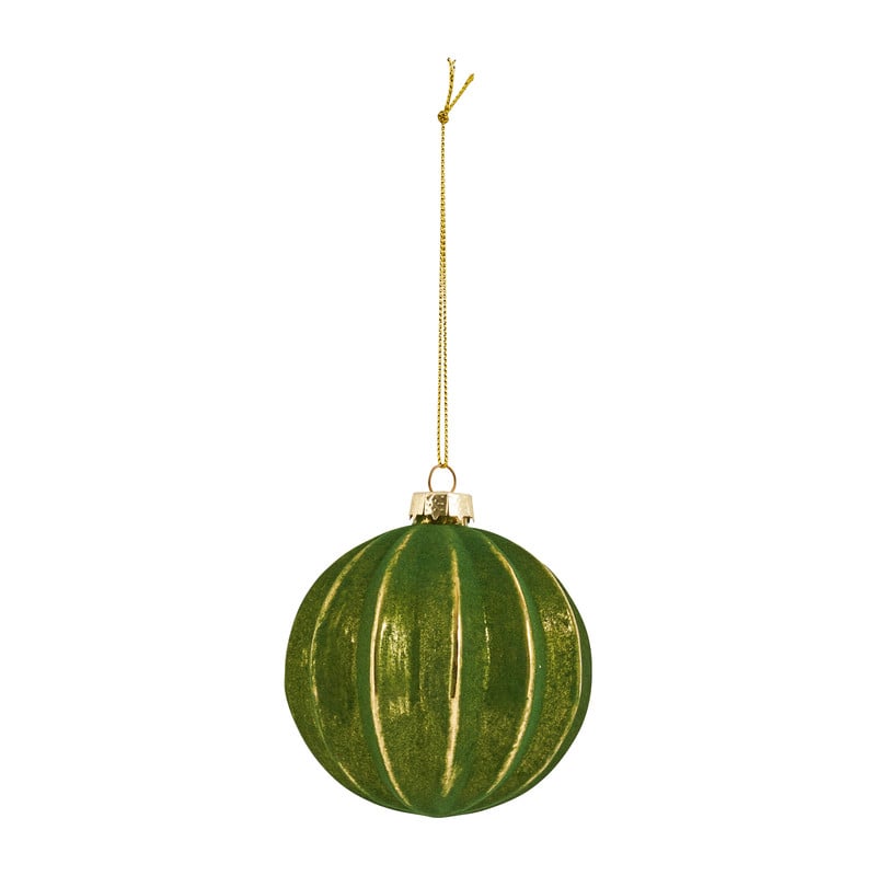 Kerstbal streep goud - groen -  Ø8 cm