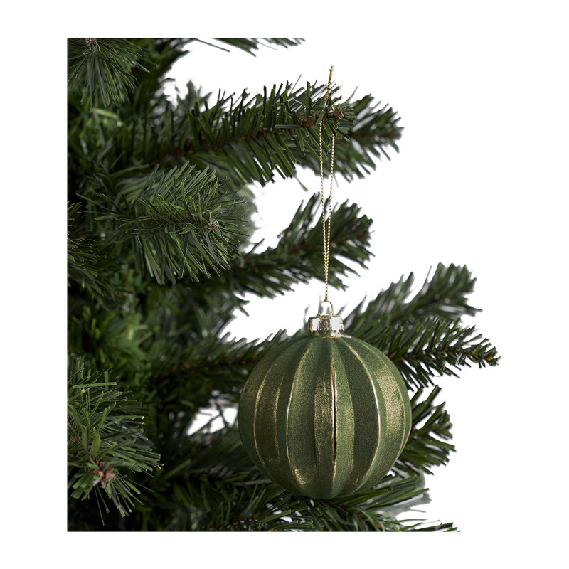 Kerstbal streep goud - groen -  Ø8 cm
