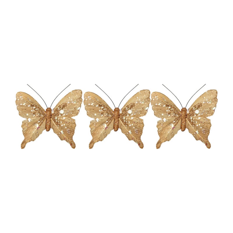 Vlinder op clip - set van 3 - 10.5x23.5x2.5 cm