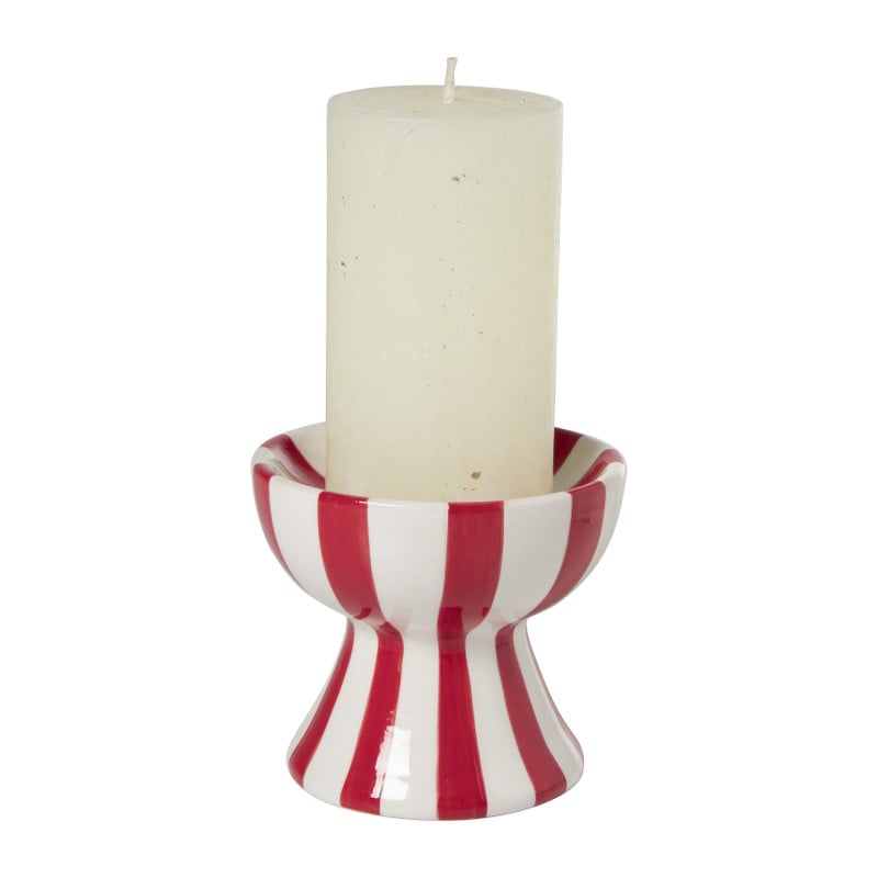Kandelaar candy cane - rood/wit - ø11x10 cm