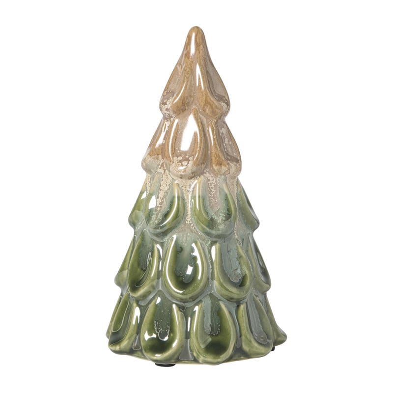 Kerstboom beeldje middel - beige/groen - ø8.5x16 cm
