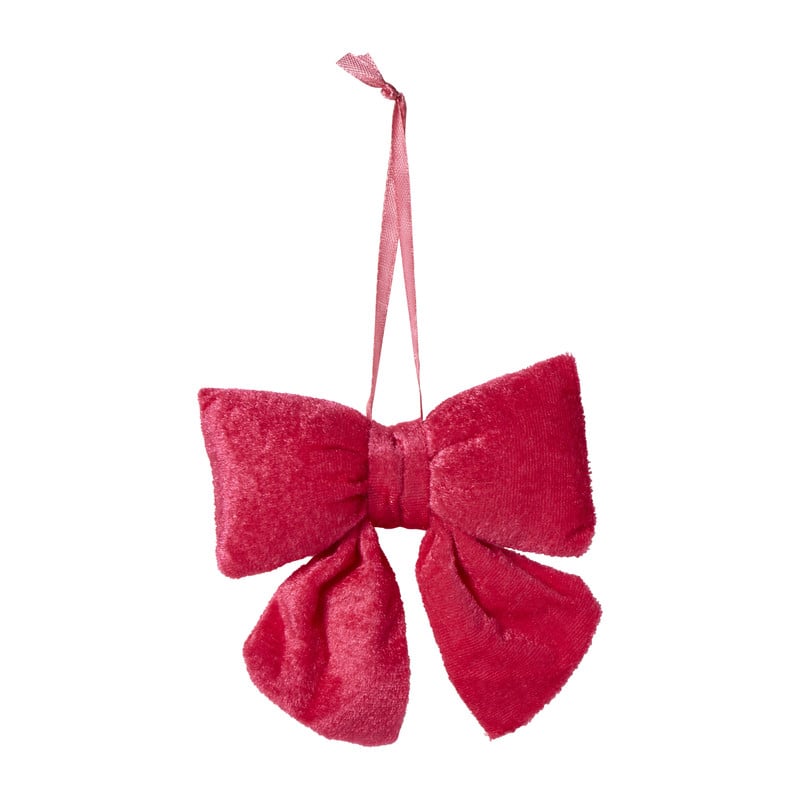 Kerststrik velvet klein - roze - 12x13 cm