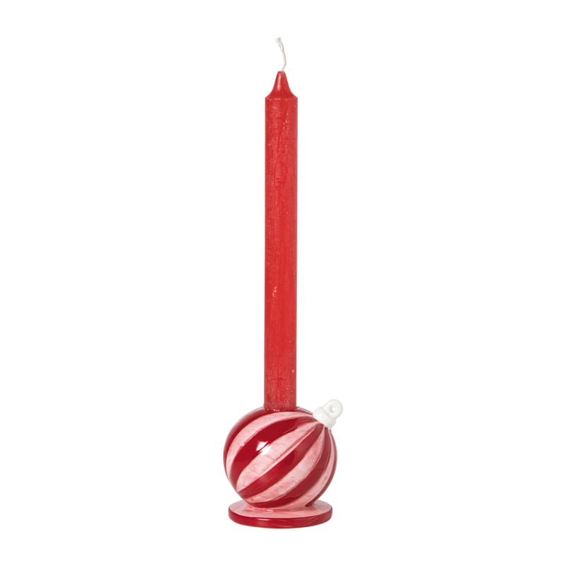 Kandelaar kerstbal klein - rood/roze - ø7.8x7.9 cm