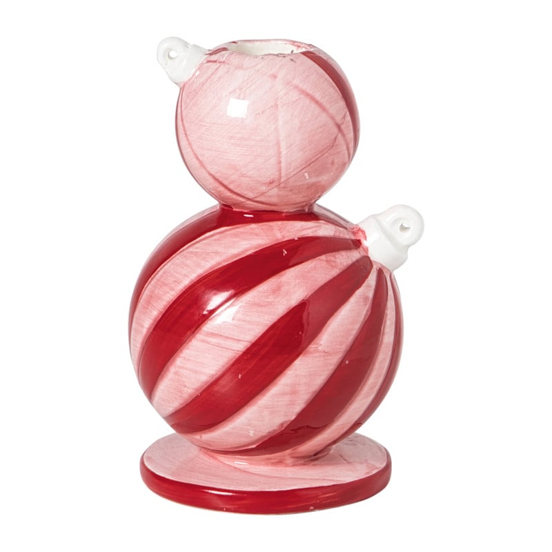 Kandelaar kerstbal groot - rood/roze - ø7.8x12.5 cm