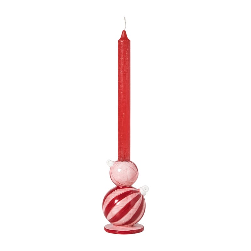 Kandelaar kerstbal groot - rood/roze - ø7.8x12.5 cm