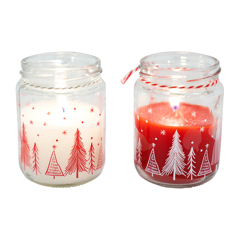 Kaars in pot - kerst dessin - rood/wit -  Ø6,5x9 cm