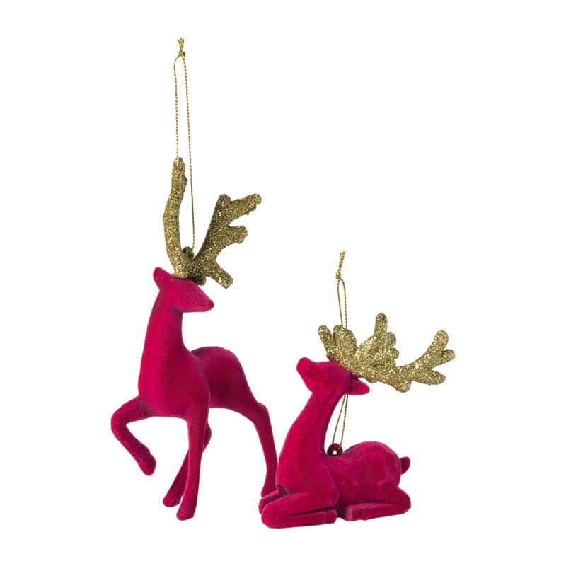 Kersthanger rendier staand - roze -10x16 cm
