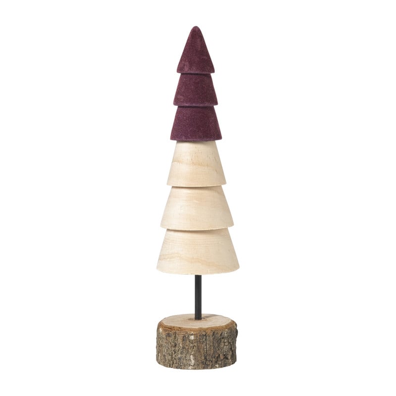 Kerstboom hout - bruin/bordeauxrood - ø6x24 cm