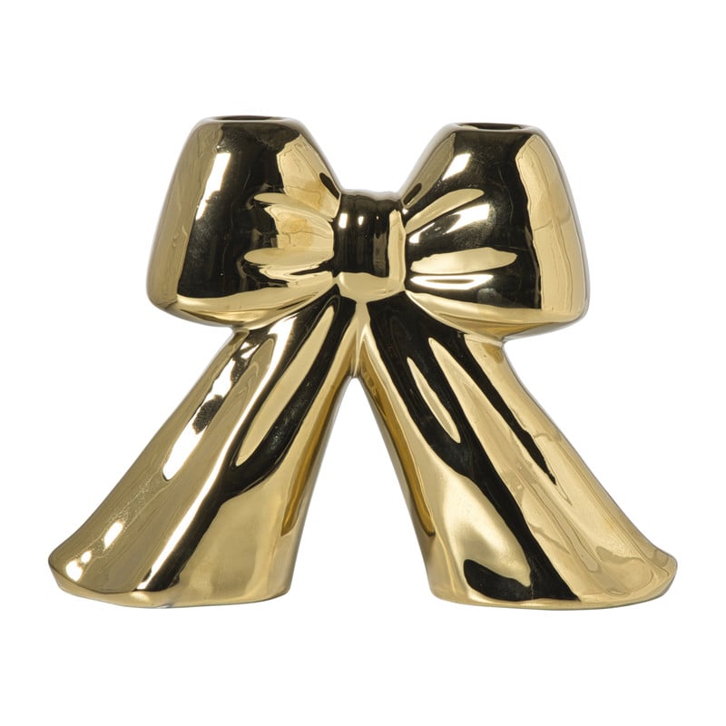 Kerst kandelaar strik Sharada - goudkleurig - 17x21.5x6.5 cm