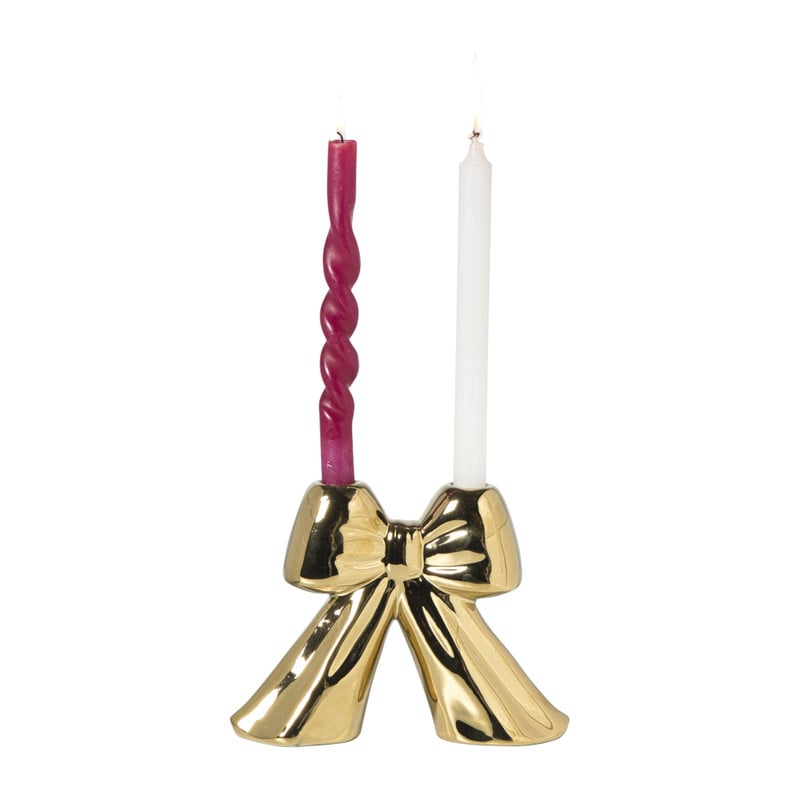 Kerst kandelaar strik Sharada - goudkleurig - 17x21.5x6.5 cm