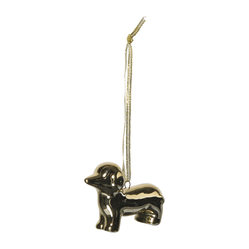 Kersthanger teckel - goudkleurig -  6.7x3x7.8 cm