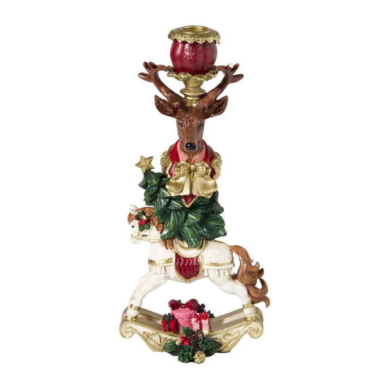 Kandelaar kerst met rendier en krans - 29 cm