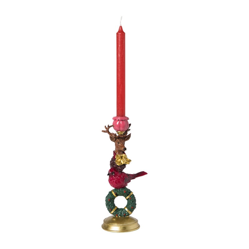 Kandelaar kerst met rendier en krans - 29 cm