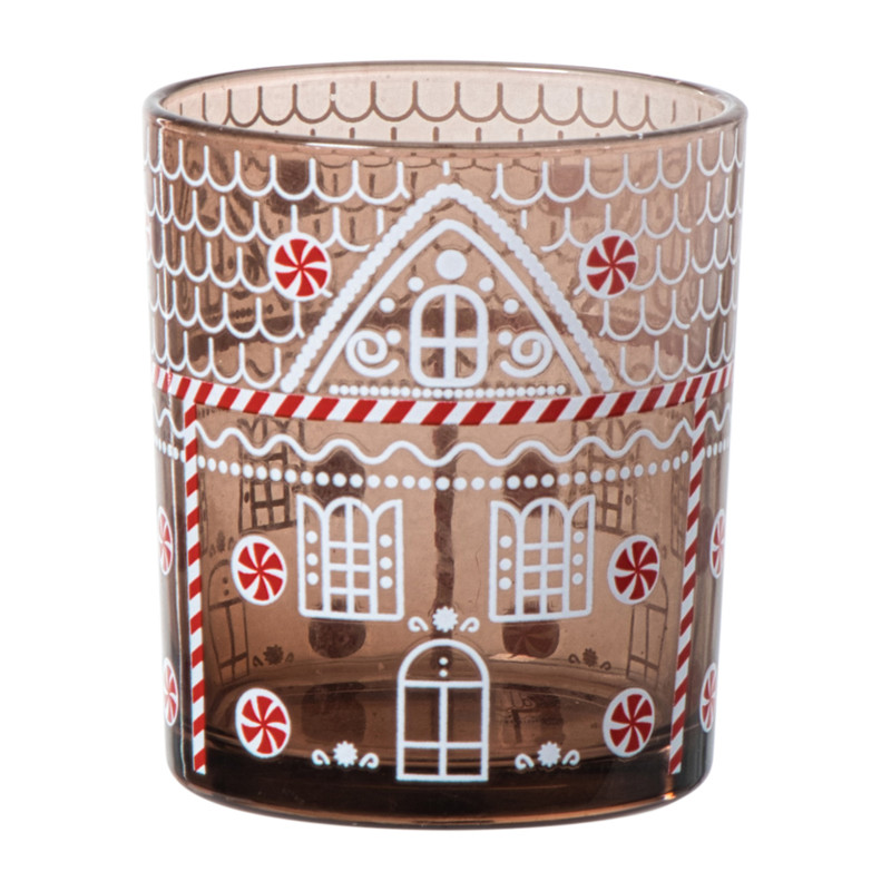 Kerst waxinelichthouder klein - bruin - ø7x8 cm