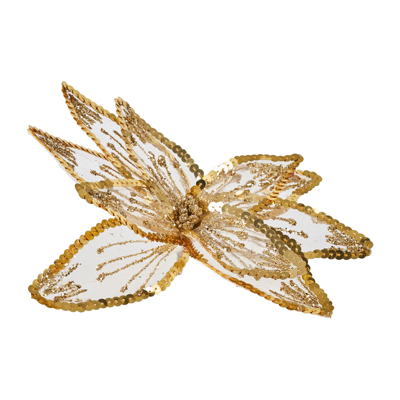 Bloem op clip - goudkleurig - 20 cm