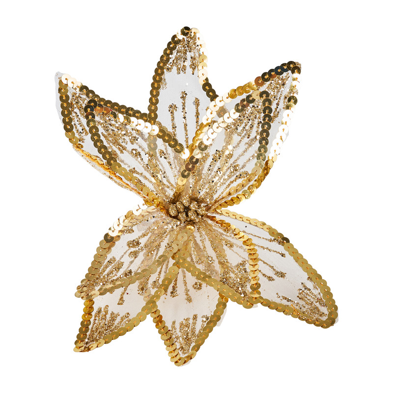 Bloem op clip - goudkleurig - 20 cm