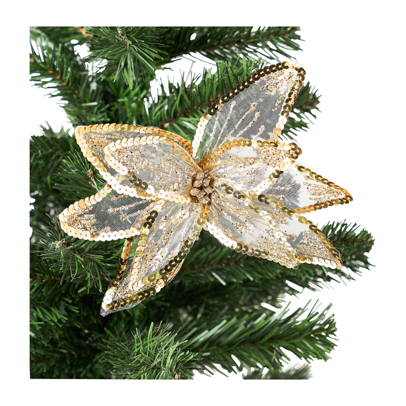 Bloem op clip - goudkleurig - 20 cm