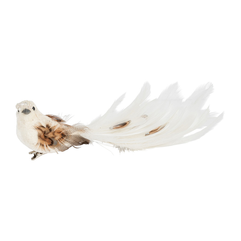 Vogel op clip - wit - 20 cm