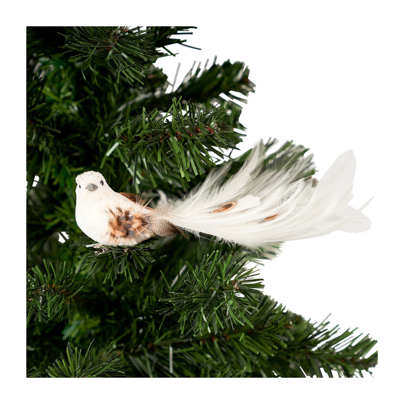 Vogel op clip - wit - 20 cm