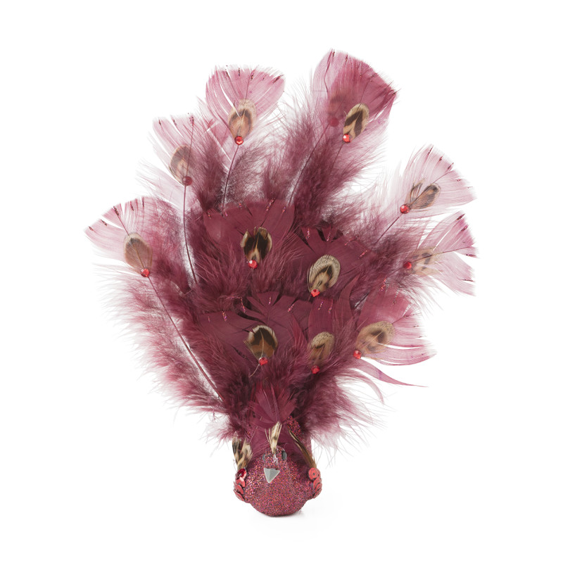 Pauw op clip - rood - 23 cm